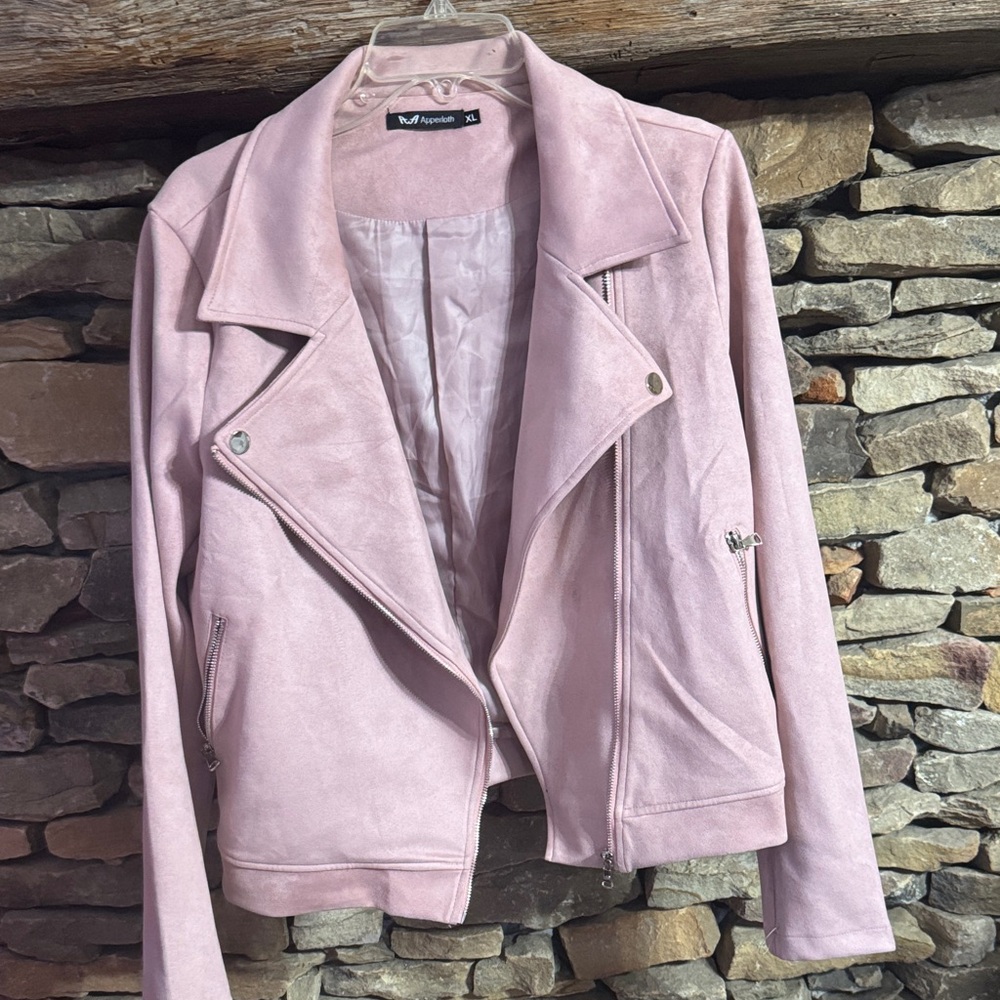 Women's Light Pink Faux Suede Biker Jacket